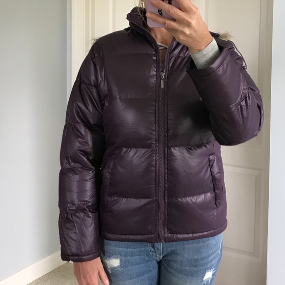 Eggplant Color Hooded Puffer Jacket - Picture 3 of 8